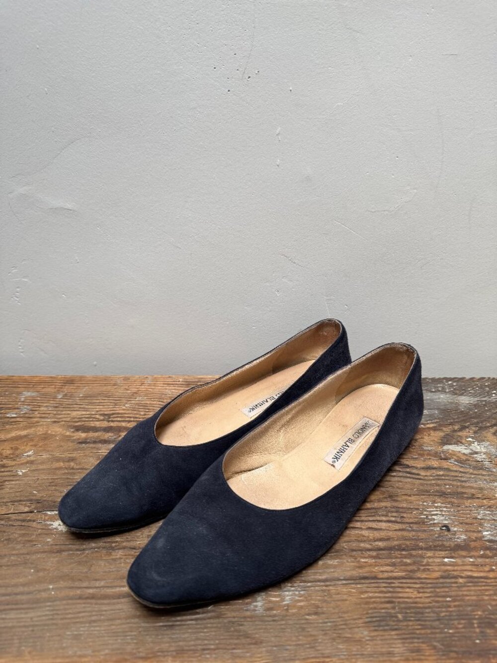 Manolo Blahnik Navy Suede Flats